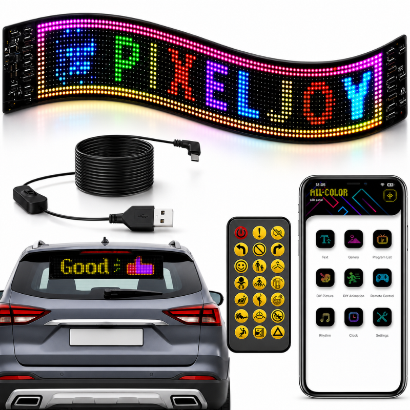 Programovatelný LED panel na sklo - vlastní texty, obrázky a animace
