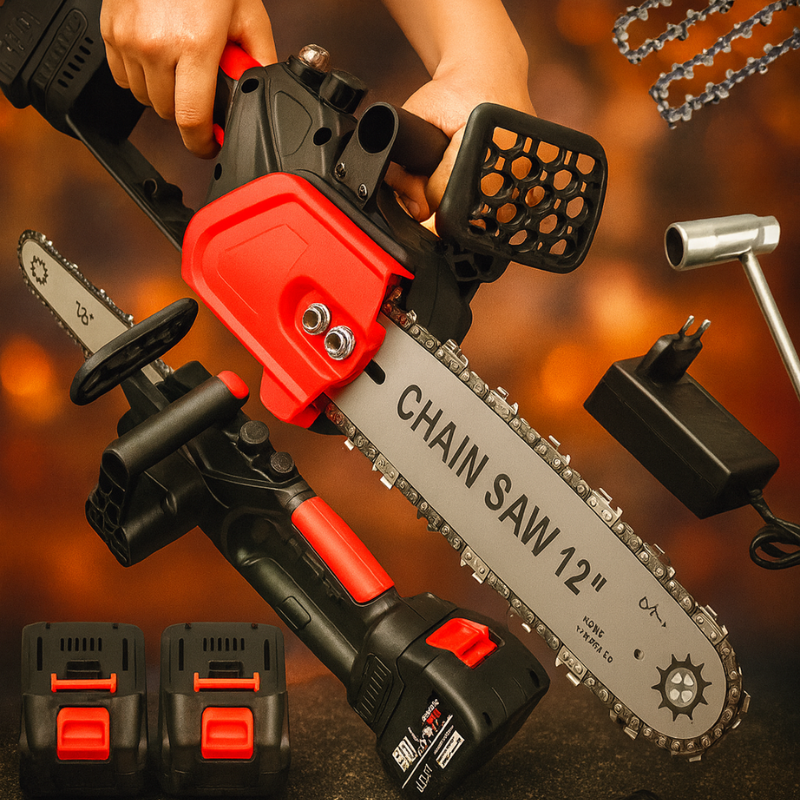 AKU Řetězová ruční pila 12″ + 2 baterie + 2 řetězy